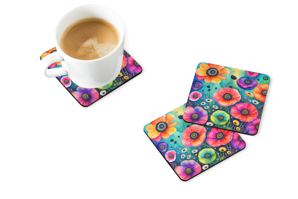Colorful Anemones Foam Coasters Set of 4 Cup Coasters for Indoor Outdoor, Tabletop Protection, Anti Slip, Mouse pad Material