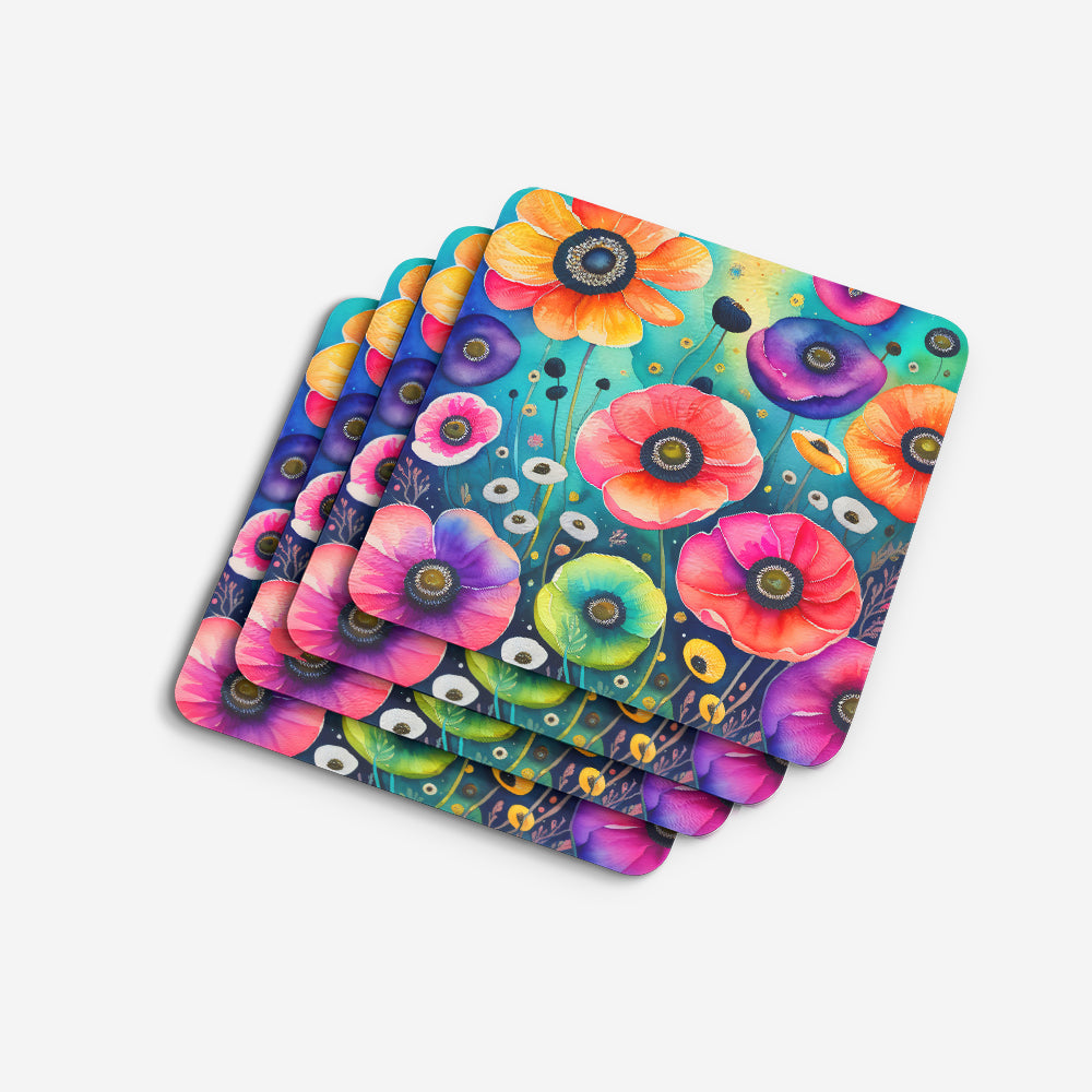 Colorful Anemones Foam Coasters Set of 4 Cup Coasters for Indoor Outdoor, Tabletop Protection, Anti Slip, Mouse pad Material