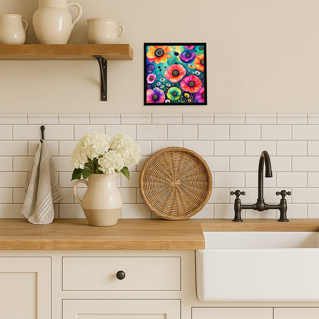 Colorful Anemones Framed Metal Print Bathroom, Kitchen, Office, Home Decor Wall Art Ready to Hang, Square, 8X8
