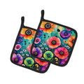 Colorful Anemones Pot Holder Set of 2 Heat Resistant Quilted Hot Pads 7.5 x 7.5 Inch, Insulated Kitchen Trivets for Cooking & Baking