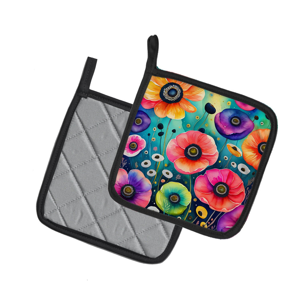 Colorful Anemones Pot Holder Set of 2 Heat Resistant Quilted Hot Pads 7.5 x 7.5 Inch, Insulated Kitchen Trivets for Cooking & Baking