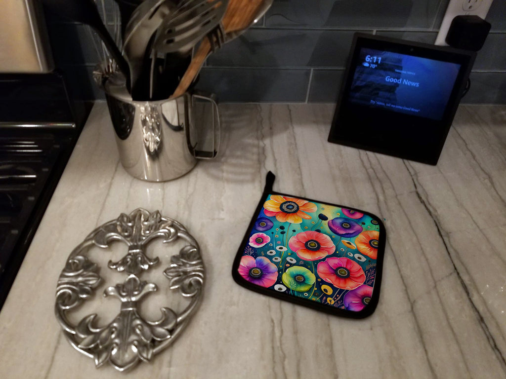 Colorful Anemones Pot Holder Set of 2 Heat Resistant Quilted Hot Pads 7.5 x 7.5 Inch, Insulated Kitchen Trivets for Cooking & Baking