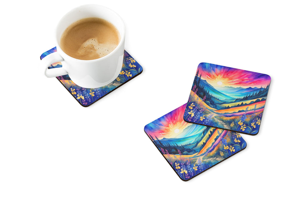 Colorful Annual Larkspur Foam Coasters Set of 4 Cup Coasters for Indoor Outdoor, Tabletop Protection, Anti Slip, Mouse pad Material