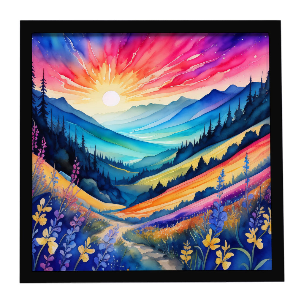 Colorful Annual Larkspur Framed Metal Print Bathroom, Kitchen, Office, Home Decor Wall Art Ready to Hang, Square, 8X8