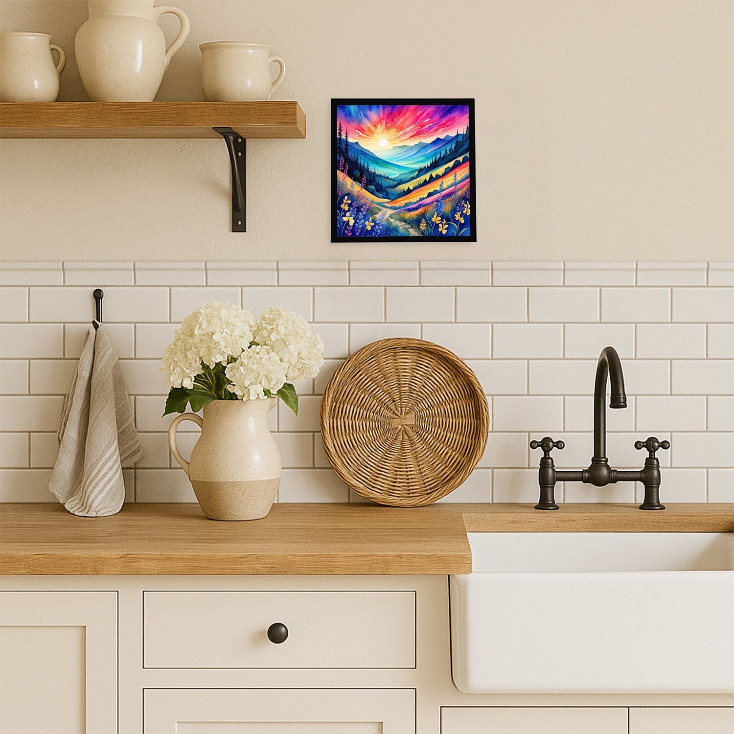 Colorful Annual Larkspur Framed Metal Print Bathroom, Kitchen, Office, Home Decor Wall Art Ready to Hang, Square, 8X8