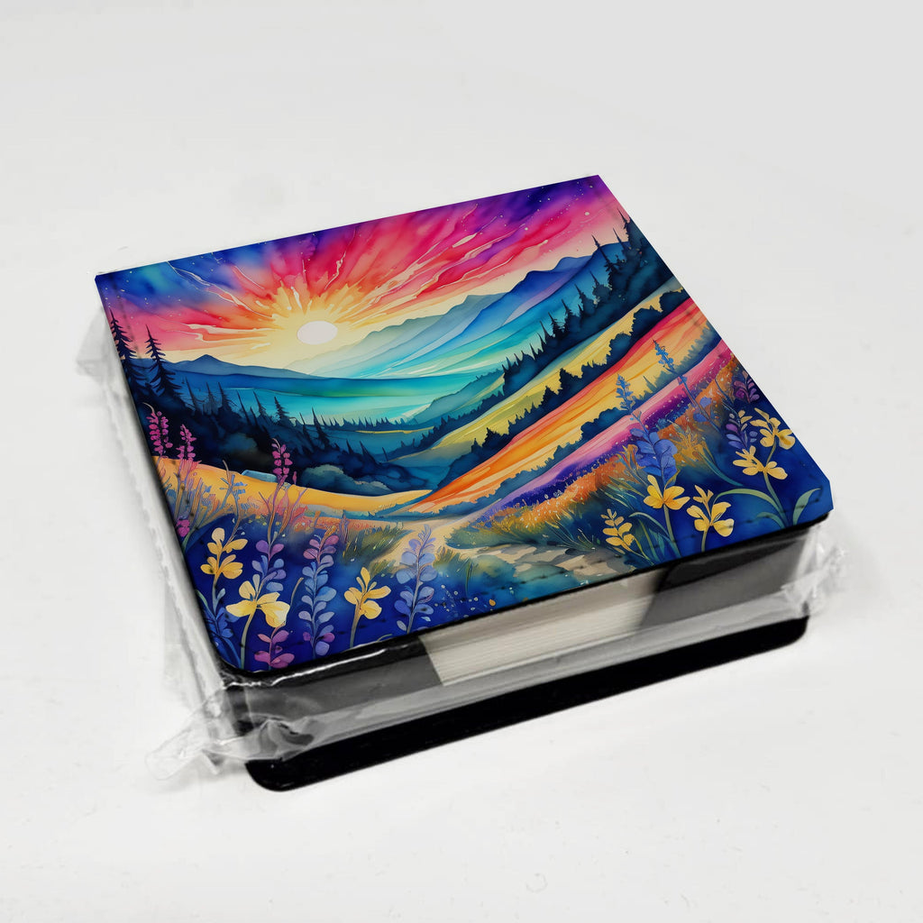 Colorful Annual Larkspur PU Leather Note Paper Holder with Artist-Designed Cover, Desk Accessory, Office Gift