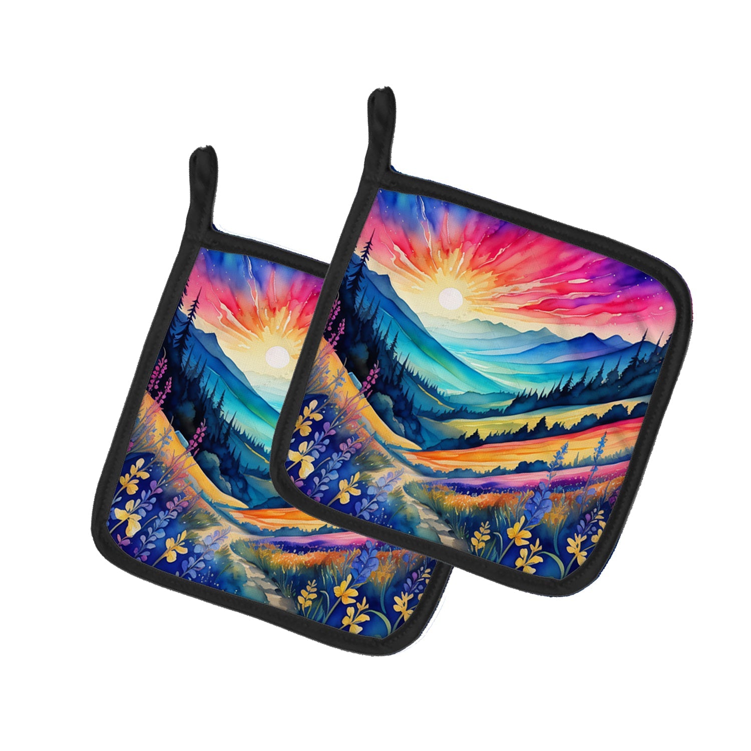 Colorful Annual Larkspur Pot Holder Set of 2 Heat Resistant Quilted Hot Pads 7.5 x 7.5 Inch, Insulated Kitchen Trivets for Cooking & Baking