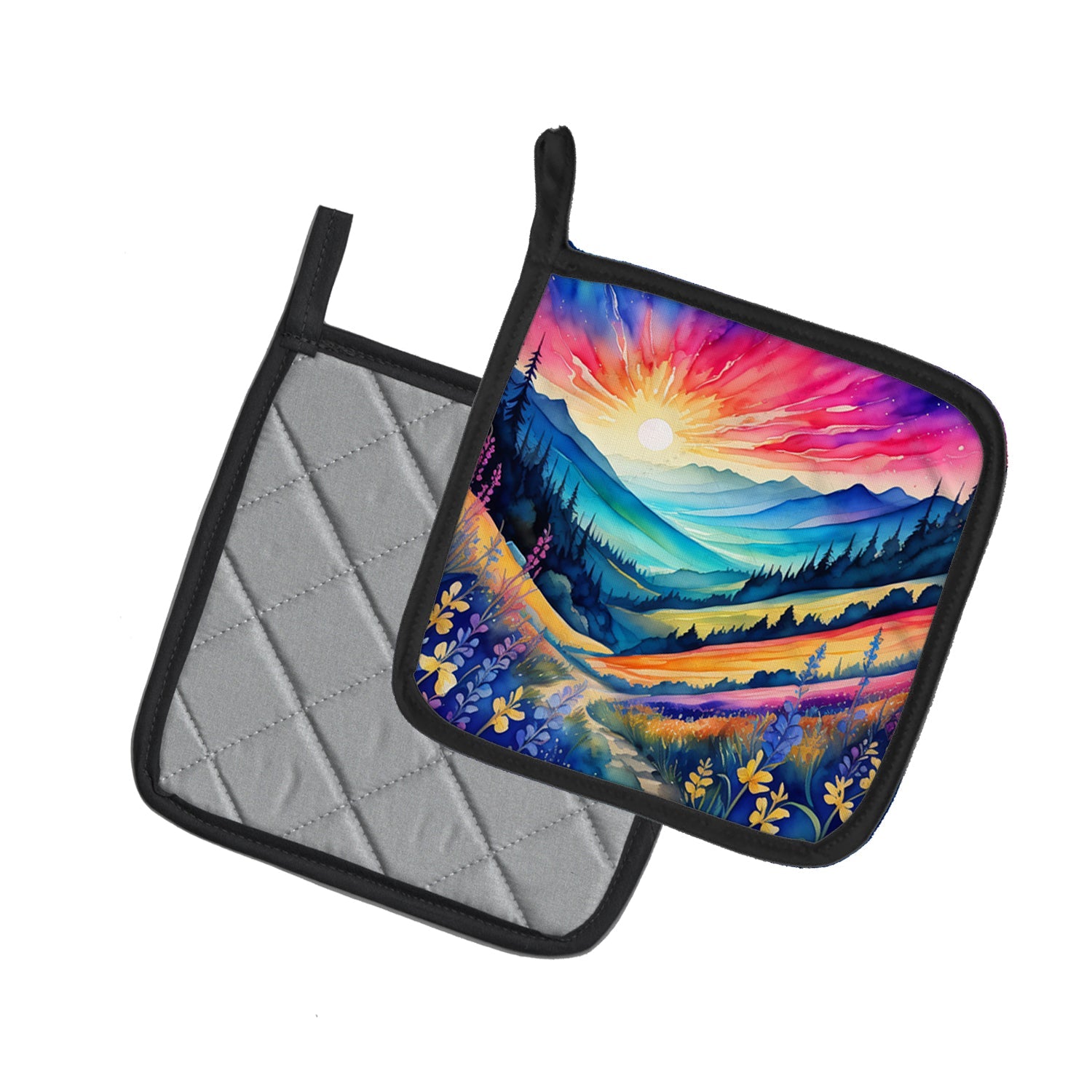 Colorful Annual Larkspur Pot Holder Set of 2 Heat Resistant Quilted Hot Pads 7.5 x 7.5 Inch, Insulated Kitchen Trivets for Cooking & Baking