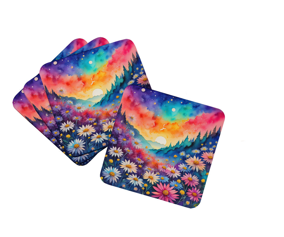 Colorful Asters Foam Coasters Set of 4 Cup Coasters for Indoor Outdoor, Tabletop Protection, Anti Slip, Mouse pad Material