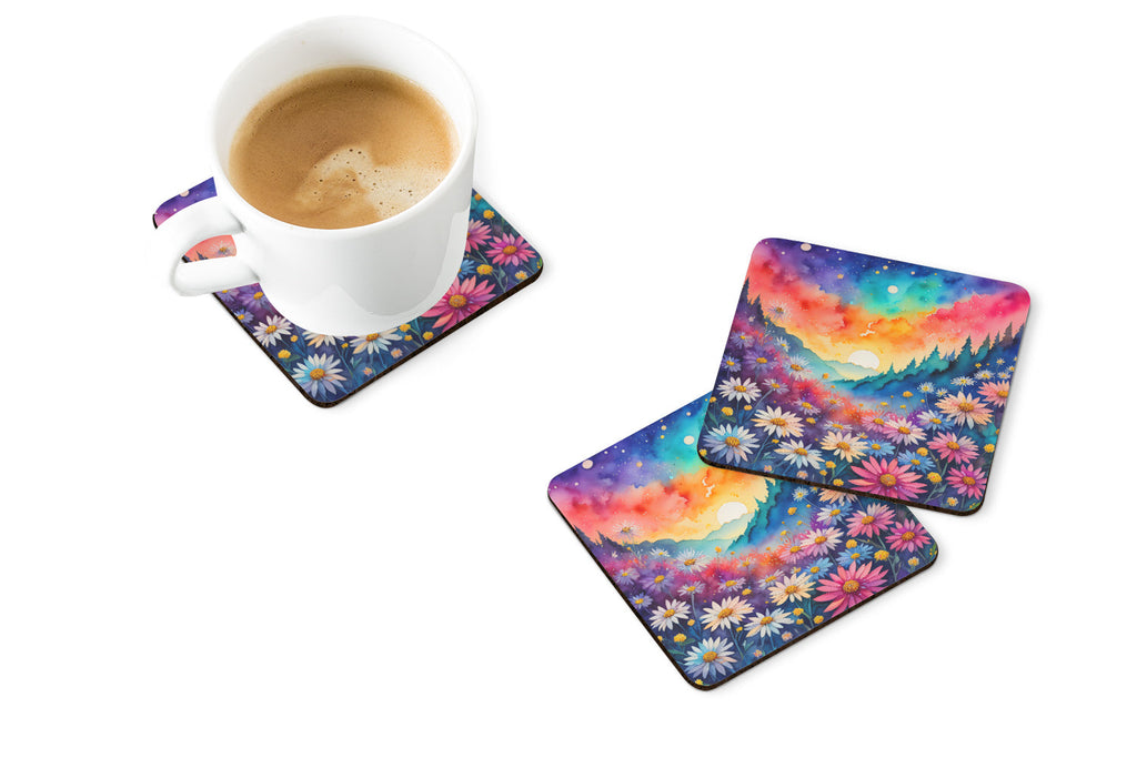 Colorful Asters Foam Coasters Set of 4 Cup Coasters for Indoor Outdoor, Tabletop Protection, Anti Slip, Mouse pad Material