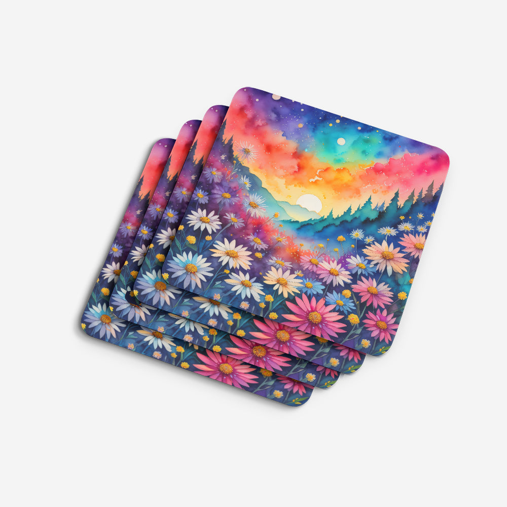 Colorful Asters Foam Coasters Set of 4 Cup Coasters for Indoor Outdoor, Tabletop Protection, Anti Slip, Mouse pad Material