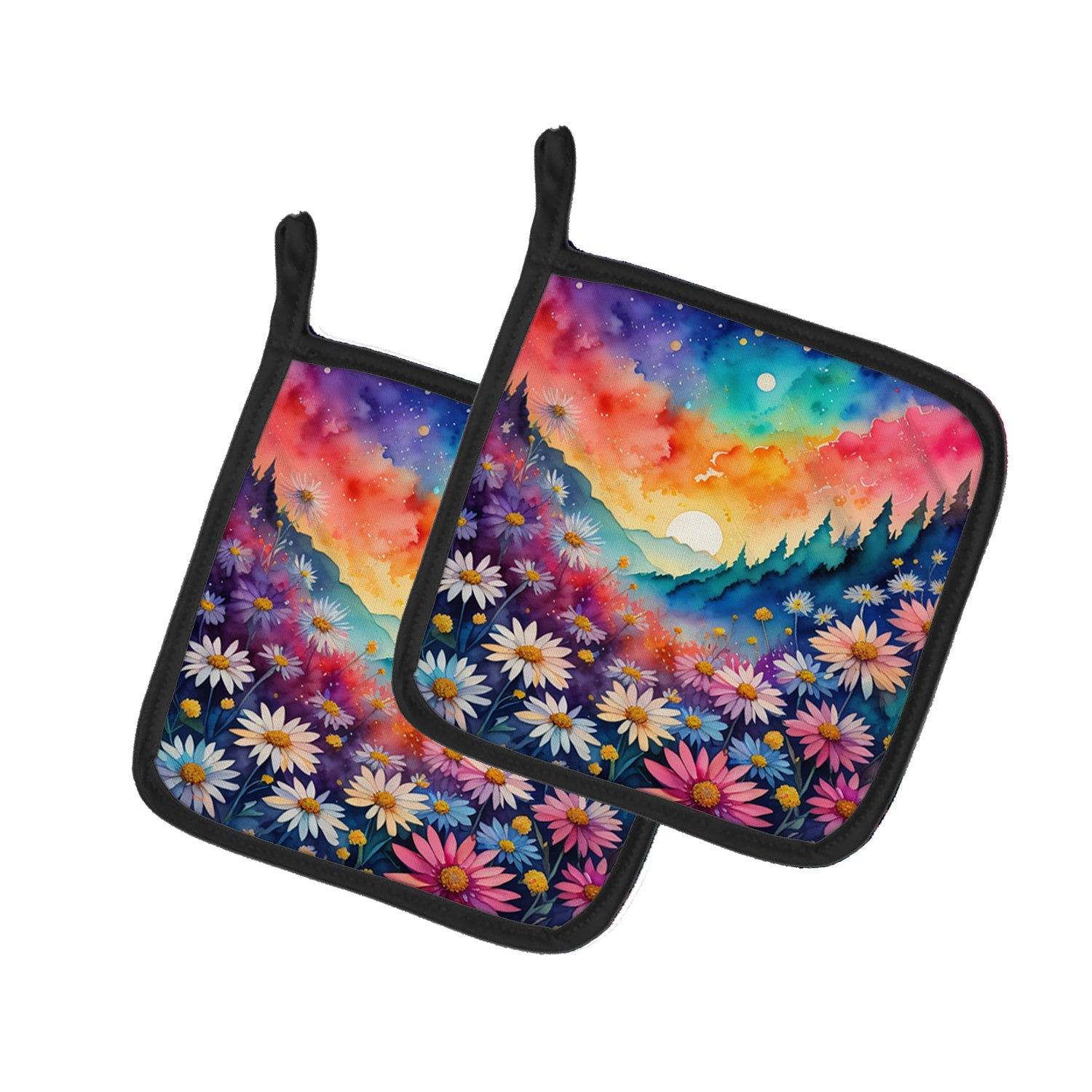 Colorful Asters Pot Holder Set of 2 Heat Resistant Quilted Hot Pads 7.5 x 7.5 Inch, Insulated Kitchen Trivets for Cooking & Baking