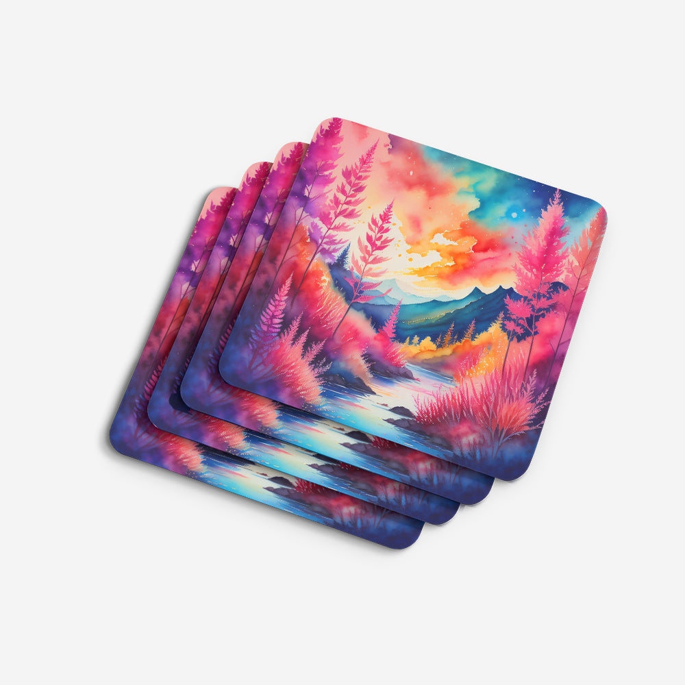 Colorful Astilbe Foam Coasters Set of 4 Cup Coasters for Indoor Outdoor, Tabletop Protection, Anti Slip, Mouse pad Material