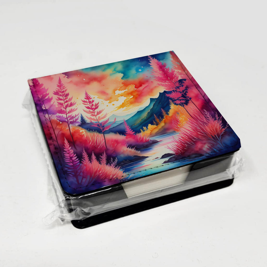 Colorful Astilbe PU Leather Note Paper Holder with Artist-Designed Cover, Desk Accessory, Office Gift