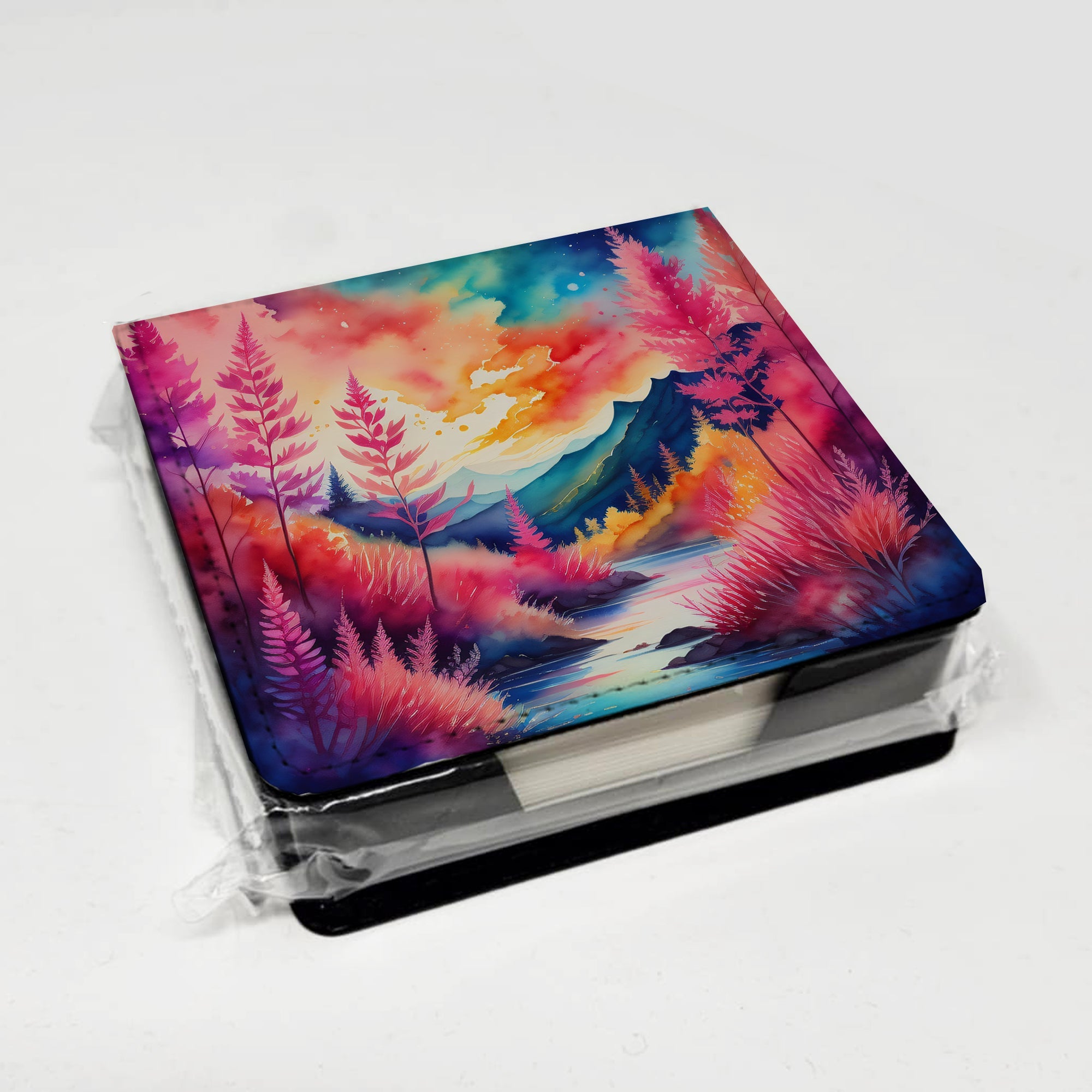 Colorful Astilbe PU Leather Note Paper Holder with Artist-Designed Cover, Desk Accessory, Office Gift