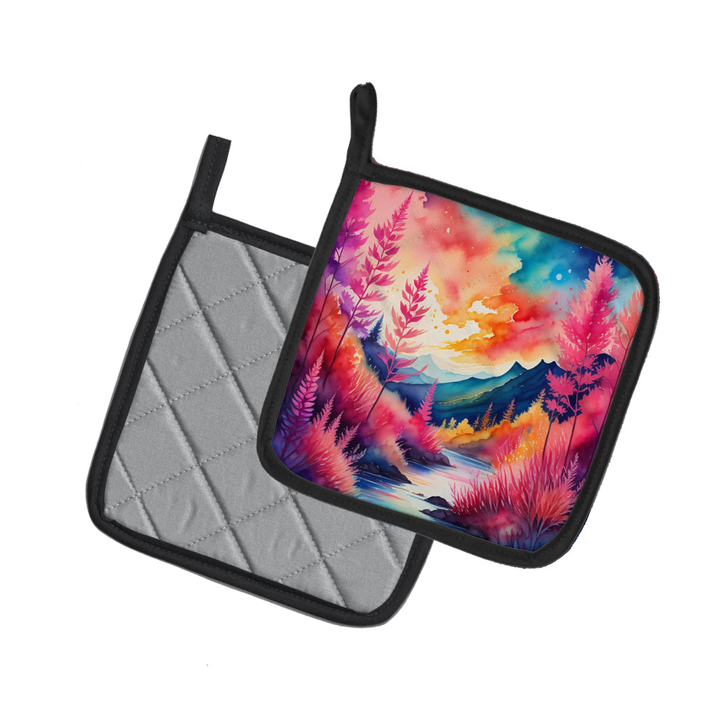 Colorful Astilbe Pot Holder Set of 2 Heat Resistant Quilted Hot Pads 7.5 x 7.5 Inch, Insulated Kitchen Trivets for Cooking & Baking