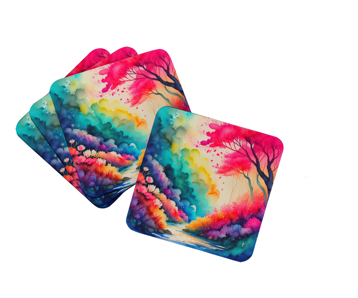 Colorful Azaleas Foam Coasters Set of 4 Cup Coasters for Indoor Outdoor, Tabletop Protection, Anti Slip, Mouse pad Material
