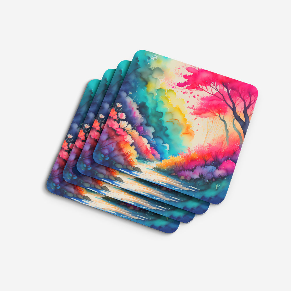 Colorful Azaleas Foam Coasters Set of 4 Cup Coasters for Indoor Outdoor, Tabletop Protection, Anti Slip, Mouse pad Material