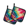 Colorful Azaleas Pot Holder Set of 2 Heat Resistant Quilted Hot Pads 7.5 x 7.5 Inch, Insulated Kitchen Trivets for Cooking & Baking
