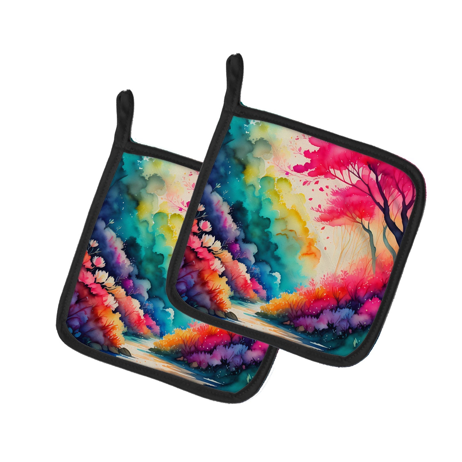 Colorful Azaleas Pot Holder Set of 2 Heat Resistant Quilted Hot Pads 7.5 x 7.5 Inch, Insulated Kitchen Trivets for Cooking & Baking