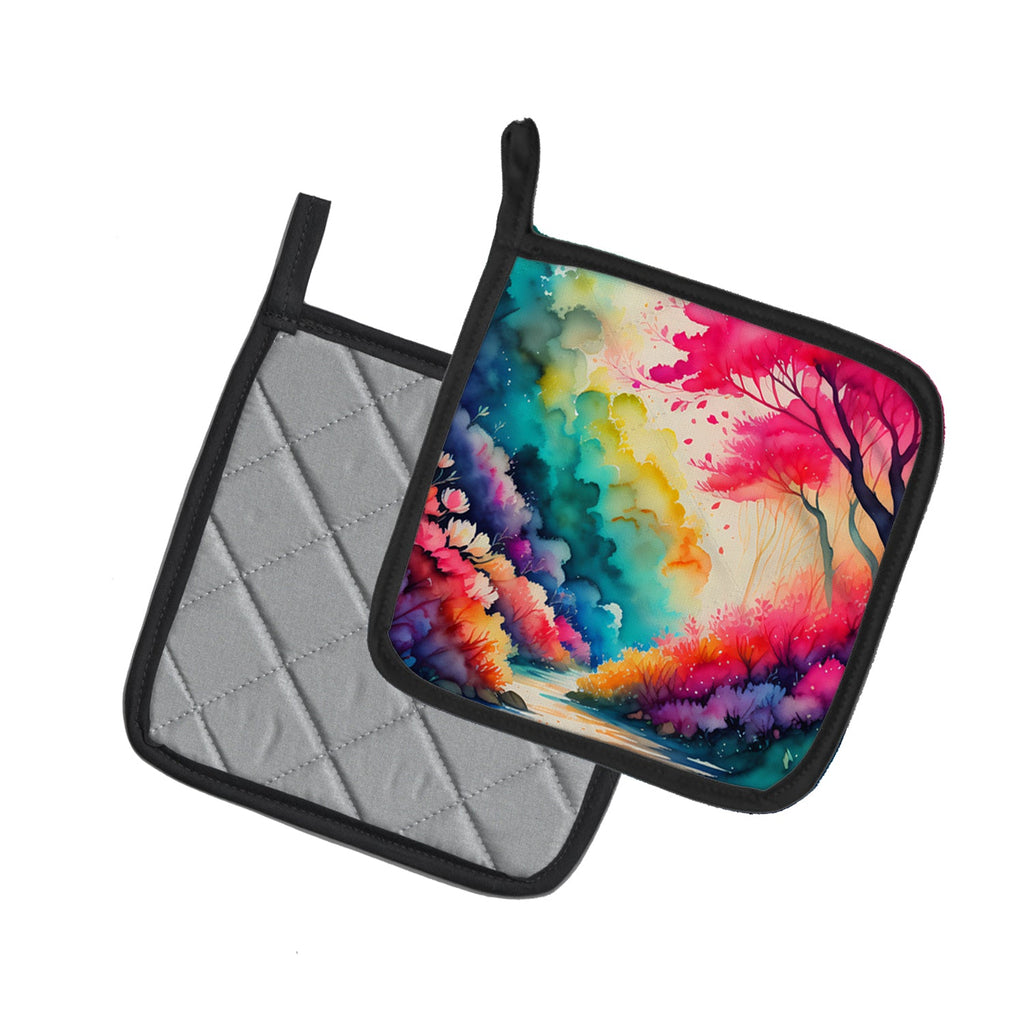 Colorful Azaleas Pot Holder Set of 2 Heat Resistant Quilted Hot Pads 7.5 x 7.5 Inch, Insulated Kitchen Trivets for Cooking & Baking