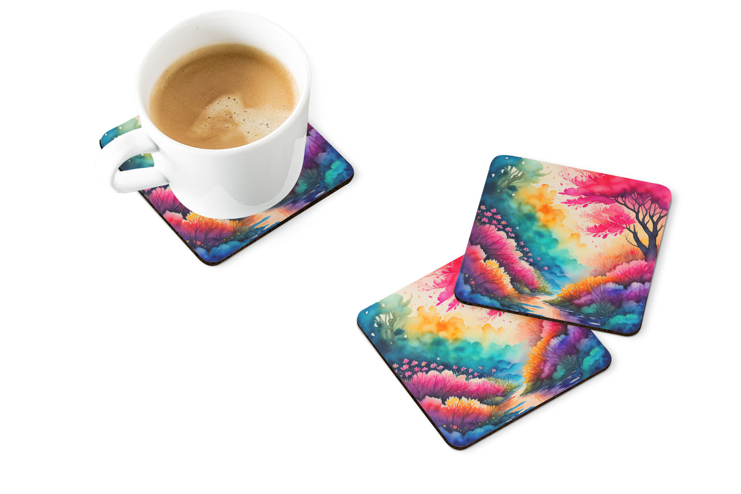 Colorful Azaleas Foam Coasters Set of 4 Cup Coasters for Indoor Outdoor, Tabletop Protection, Anti Slip, Mouse pad Material