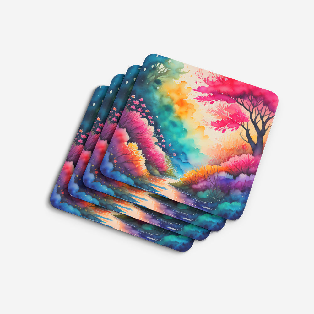 Colorful Azaleas Foam Coasters Set of 4 Cup Coasters for Indoor Outdoor, Tabletop Protection, Anti Slip, Mouse pad Material