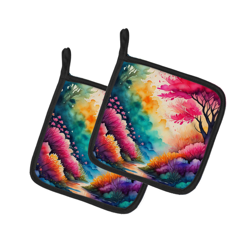 Colorful Azaleas Pot Holder Set of 2 Heat Resistant Quilted Hot Pads 7.5 x 7.5 Inch, Insulated Kitchen Trivets for Cooking & Baking