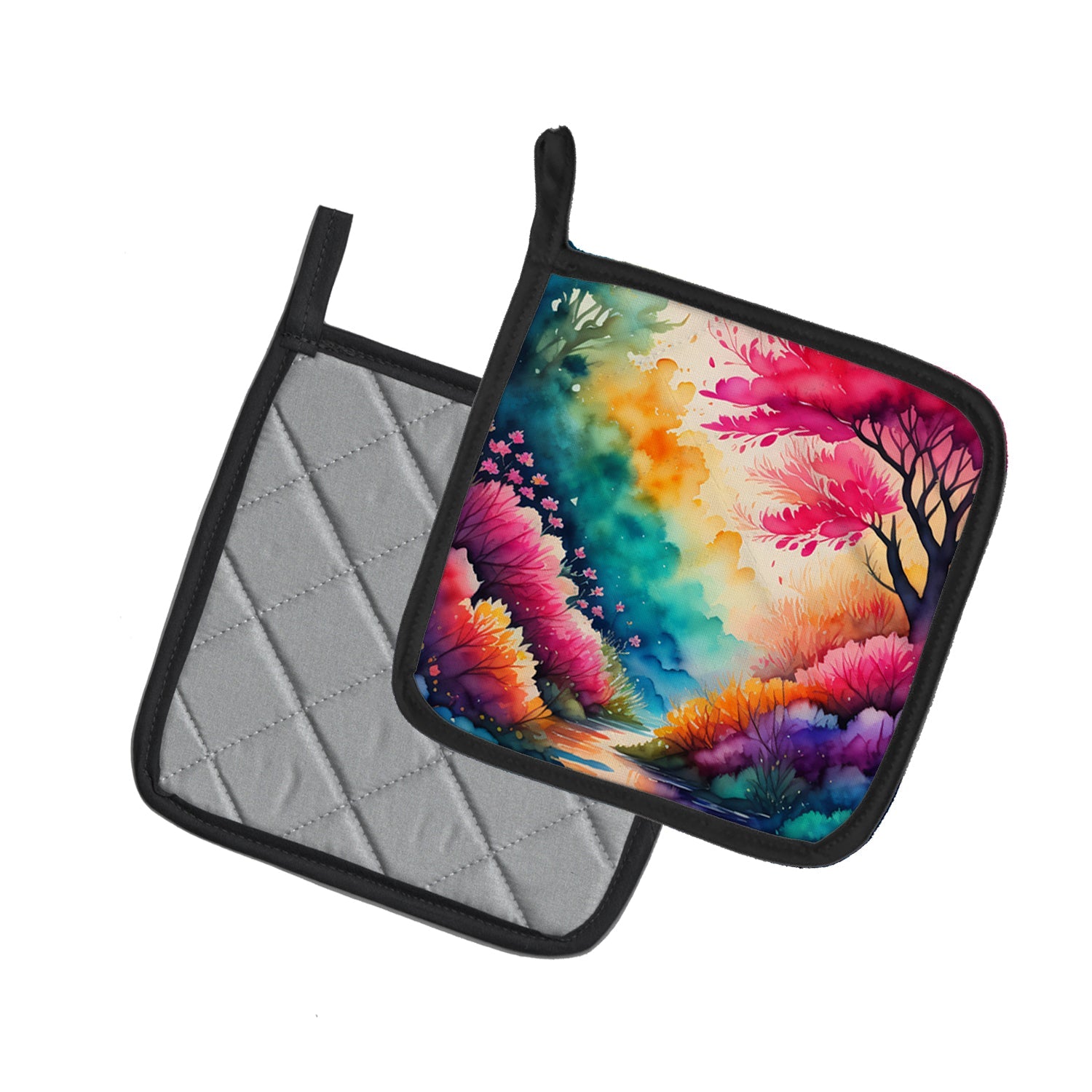 Colorful Azaleas Pot Holder Set of 2 Heat Resistant Quilted Hot Pads 7.5 x 7.5 Inch, Insulated Kitchen Trivets for Cooking & Baking