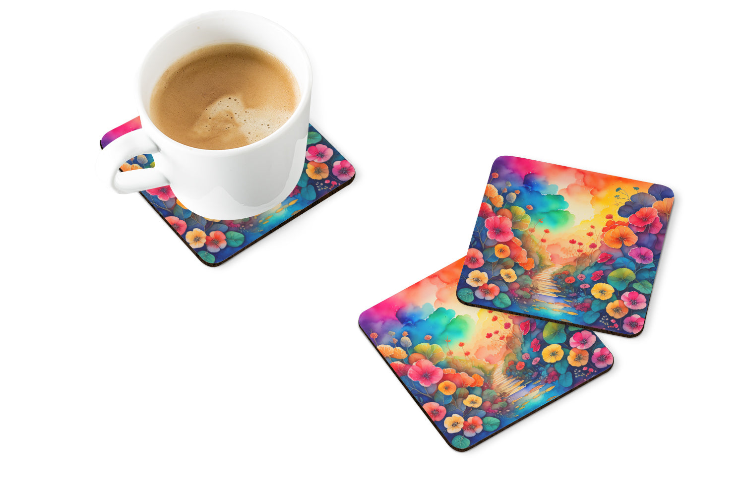 Colorful Begonias Foam Coasters Set of 4 Cup Coasters for Indoor Outdoor, Tabletop Protection, Anti Slip, Mouse pad Material
