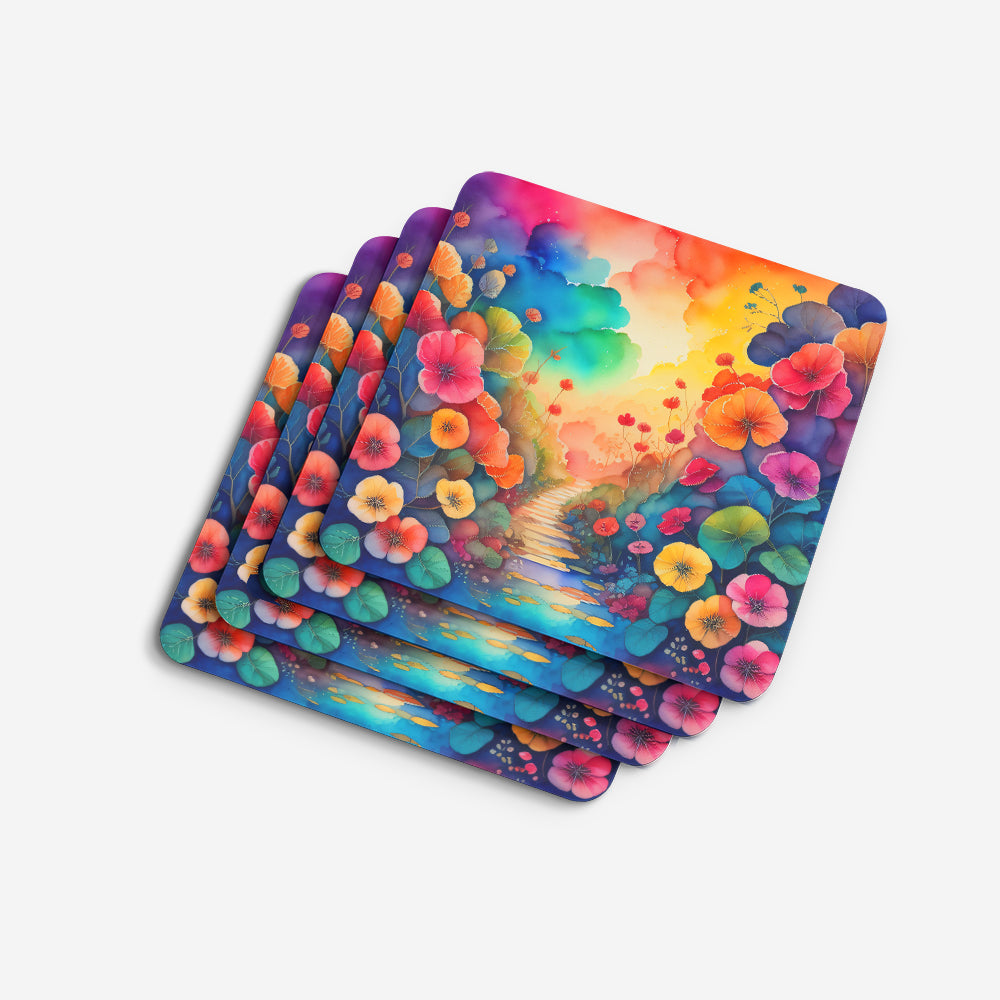 Colorful Begonias Foam Coasters Set of 4 Cup Coasters for Indoor Outdoor, Tabletop Protection, Anti Slip, Mouse pad Material