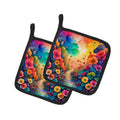 Colorful Begonias Pot Holder Set of 2 Heat Resistant Quilted Hot Pads 7.5 x 7.5 Inch, Insulated Kitchen Trivets for Cooking & Baking