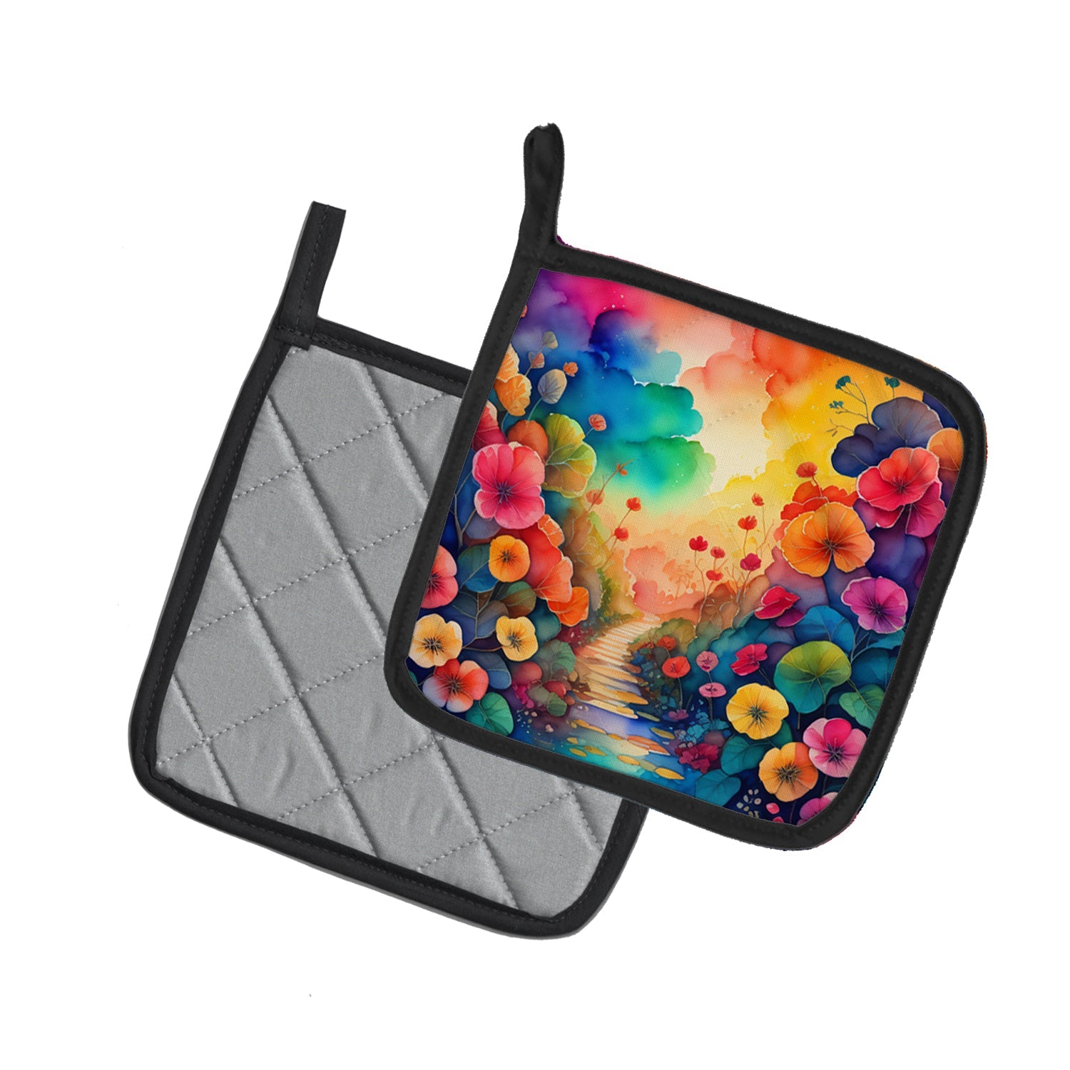 Colorful Begonias Pot Holder Set of 2 Heat Resistant Quilted Hot Pads 7.5 x 7.5 Inch, Insulated Kitchen Trivets for Cooking & Baking