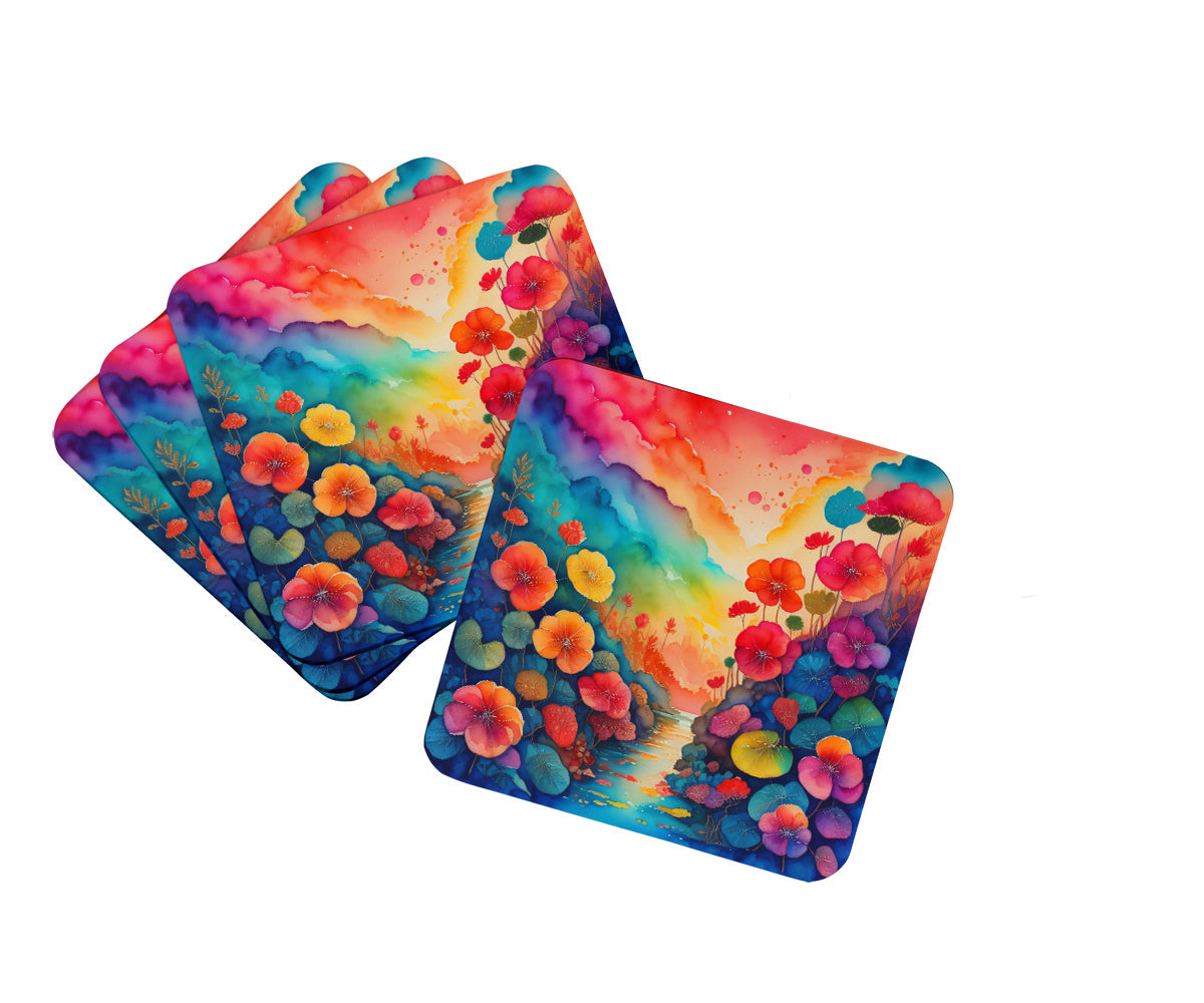 Colorful Begonias Foam Coasters Set of 4 Cup Coasters for Indoor Outdoor, Tabletop Protection, Anti Slip, Mouse pad Material