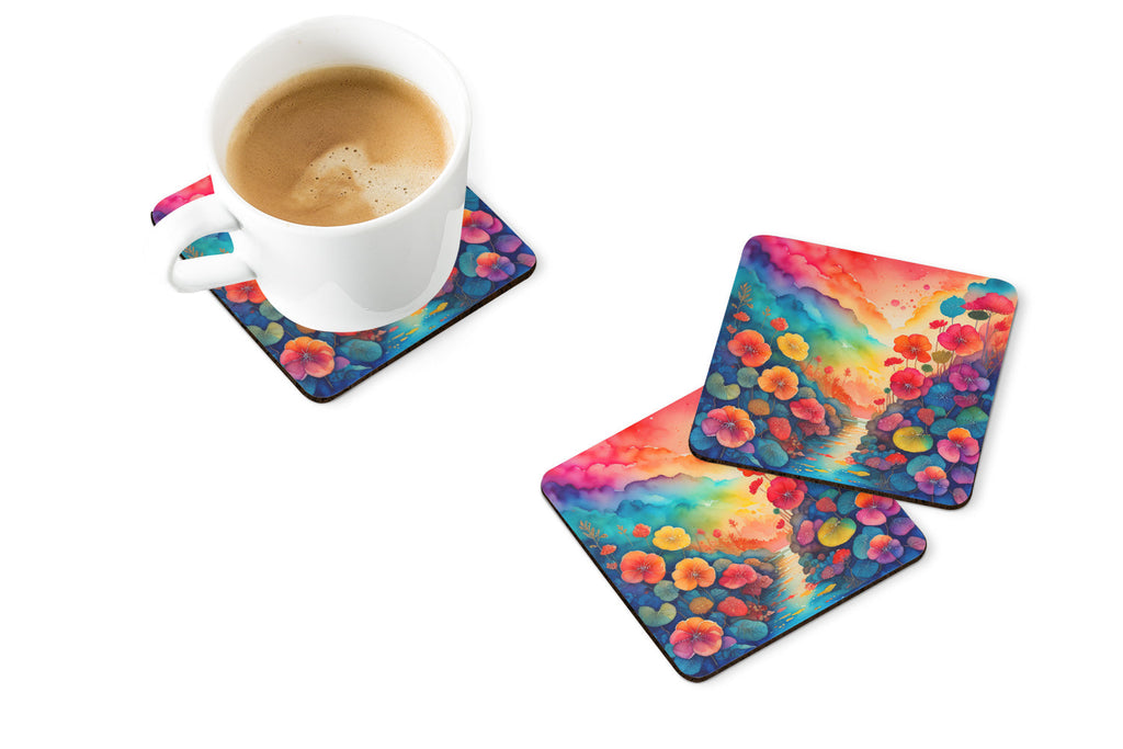 Colorful Begonias Foam Coasters Set of 4 Cup Coasters for Indoor Outdoor, Tabletop Protection, Anti Slip, Mouse pad Material