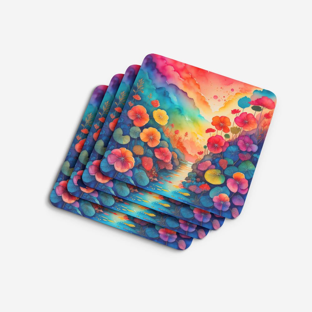 Colorful Begonias Foam Coasters Set of 4 Cup Coasters for Indoor Outdoor, Tabletop Protection, Anti Slip, Mouse pad Material