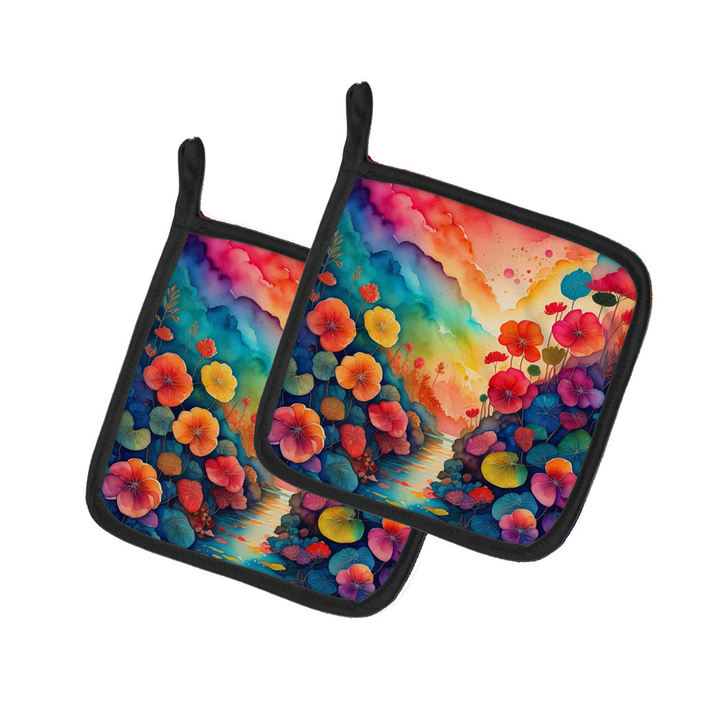 Colorful Begonias Pot Holder Set of 2 Heat Resistant Quilted Hot Pads 7.5 x 7.5 Inch, Insulated Kitchen Trivets for Cooking & Baking