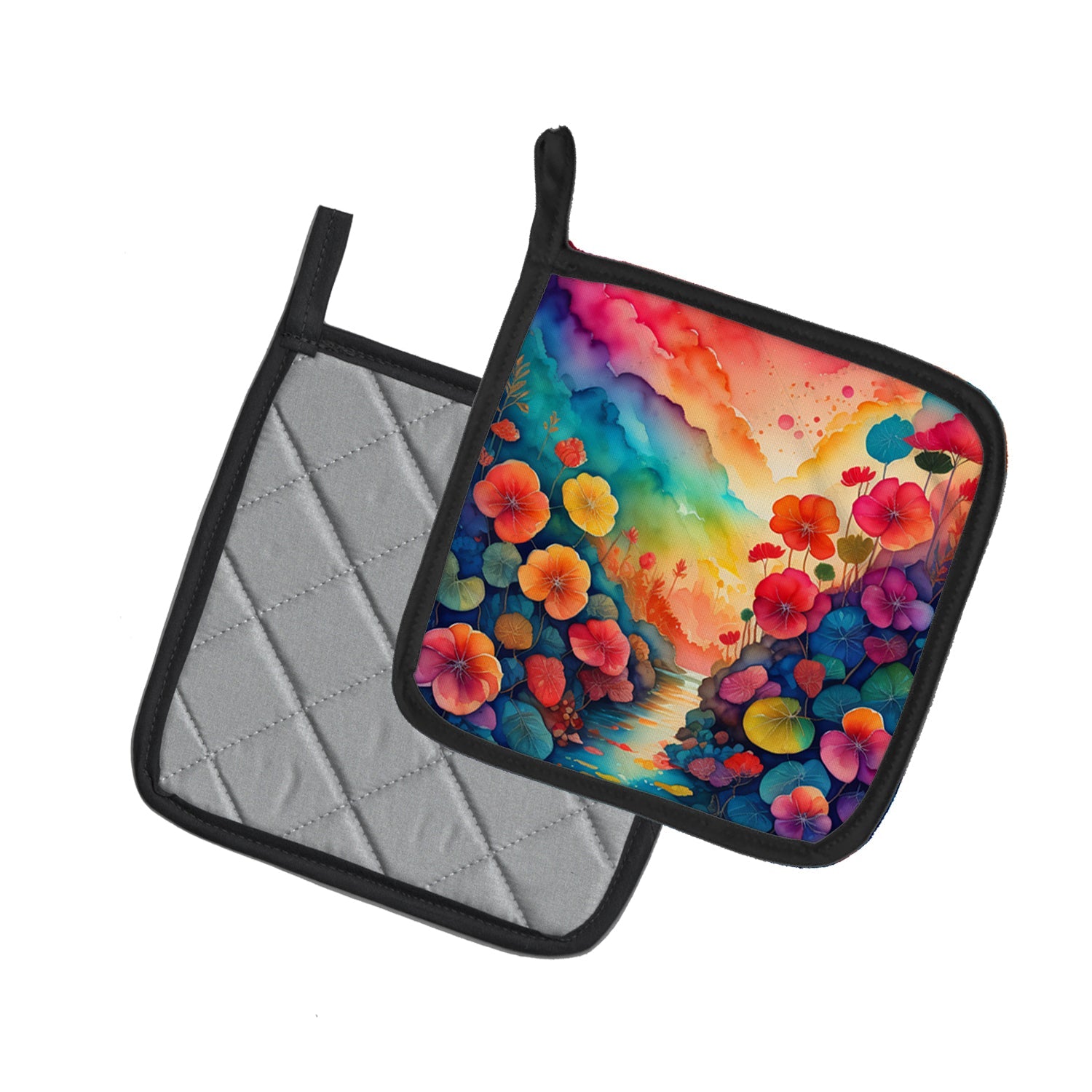 Colorful Begonias Pot Holder Set of 2 Heat Resistant Quilted Hot Pads 7.5 x 7.5 Inch, Insulated Kitchen Trivets for Cooking & Baking