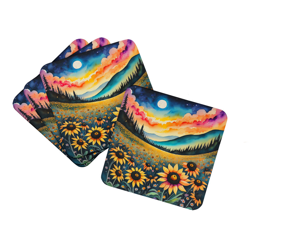 Colorful Black-eyed Susans Foam Coasters Set of 4 Cup Coasters for Indoor Outdoor, Tabletop Protection, Anti Slip, Mouse pad Material