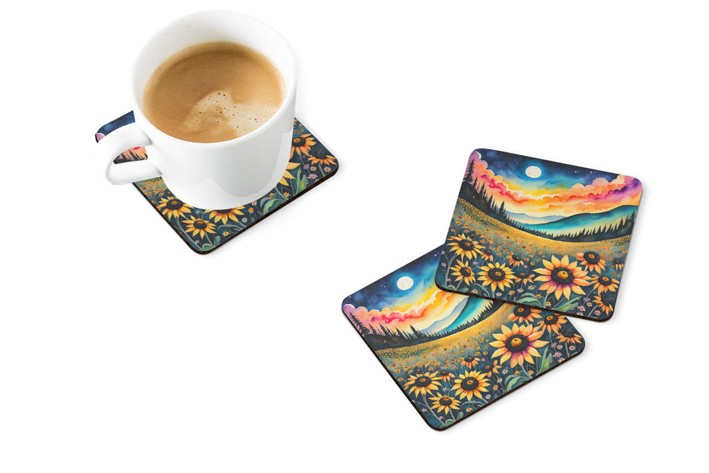 Colorful Black-eyed Susans Foam Coasters Set of 4 Cup Coasters for Indoor Outdoor, Tabletop Protection, Anti Slip, Mouse pad Material