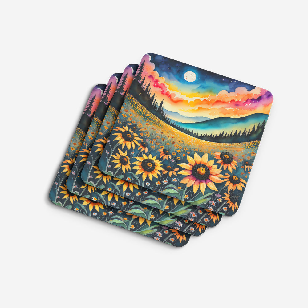 Colorful Black-eyed Susans Foam Coasters Set of 4 Cup Coasters for Indoor Outdoor, Tabletop Protection, Anti Slip, Mouse pad Material