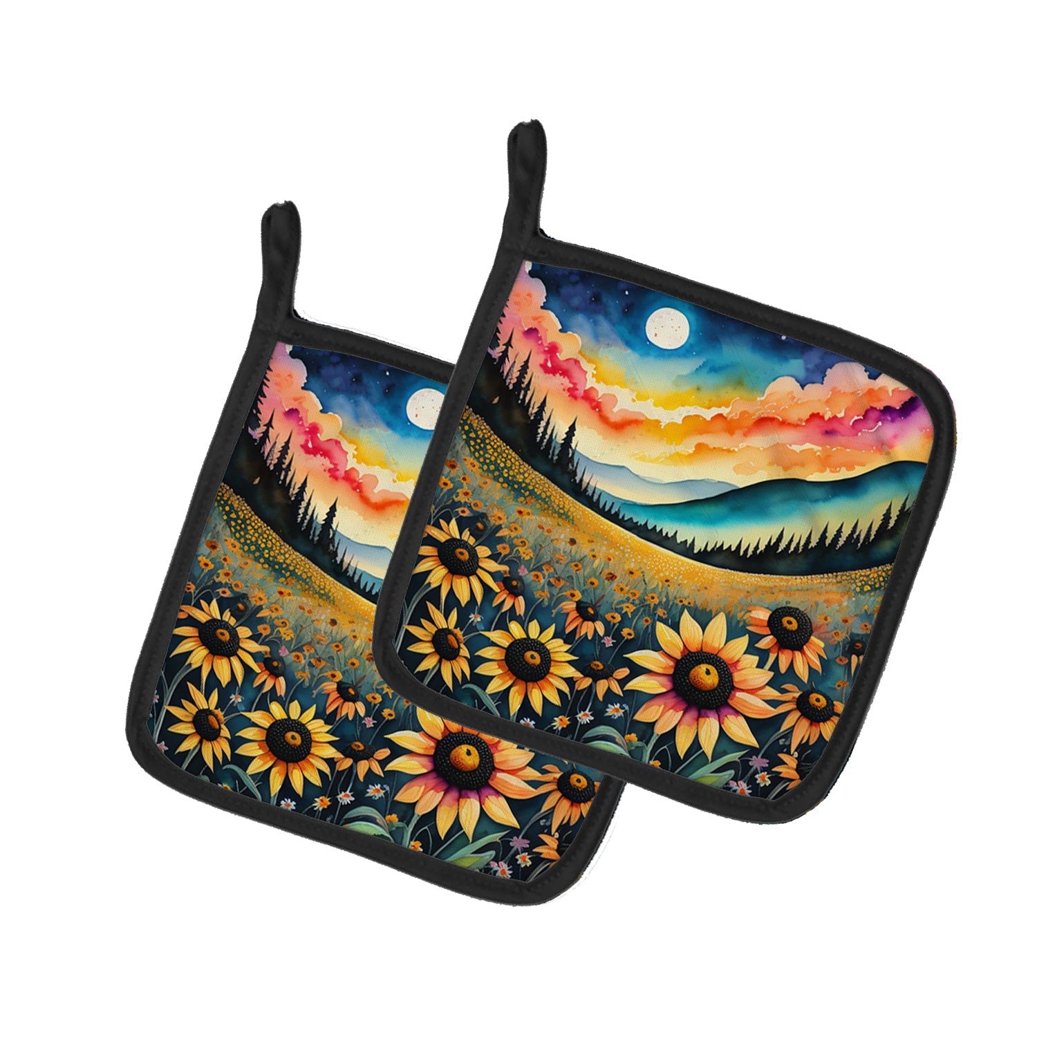 Colorful Black-eyed Susans Pot Holder Set of 2 Heat Resistant Quilted Hot Pads 7.5 x 7.5 Inch, Insulated Kitchen Trivets for Cooking & Baking