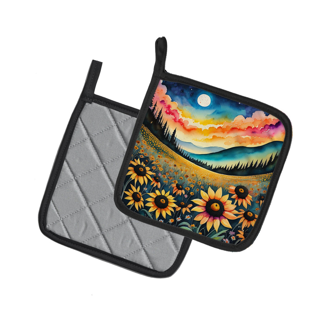 Colorful Black-eyed Susans Pot Holder Set of 2 Heat Resistant Quilted Hot Pads 7.5 x 7.5 Inch, Insulated Kitchen Trivets for Cooking & Baking