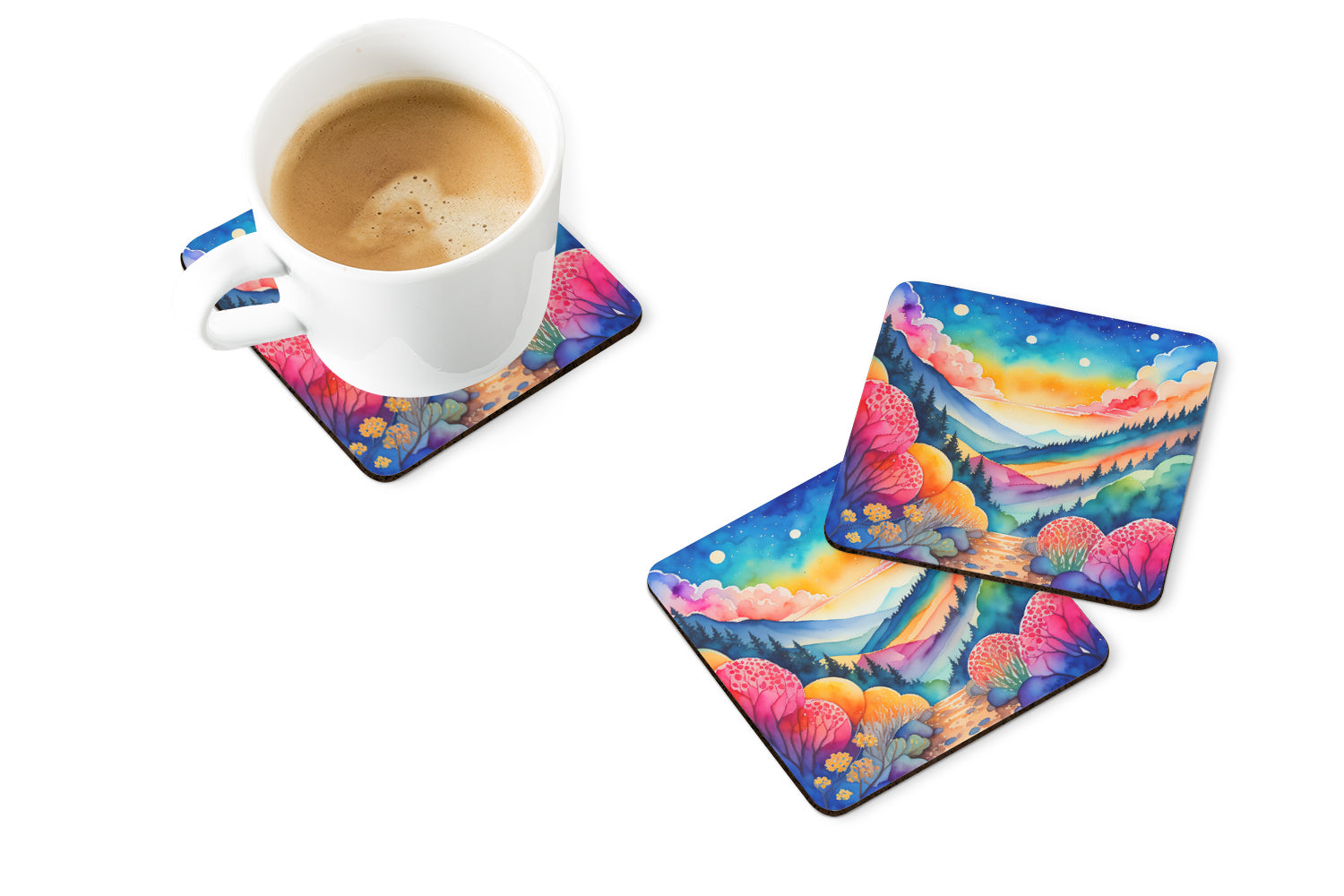 Colorful Brunia Foam Coasters Set of 4 Cup Coasters for Indoor Outdoor, Tabletop Protection, Anti Slip, Mouse pad Material
