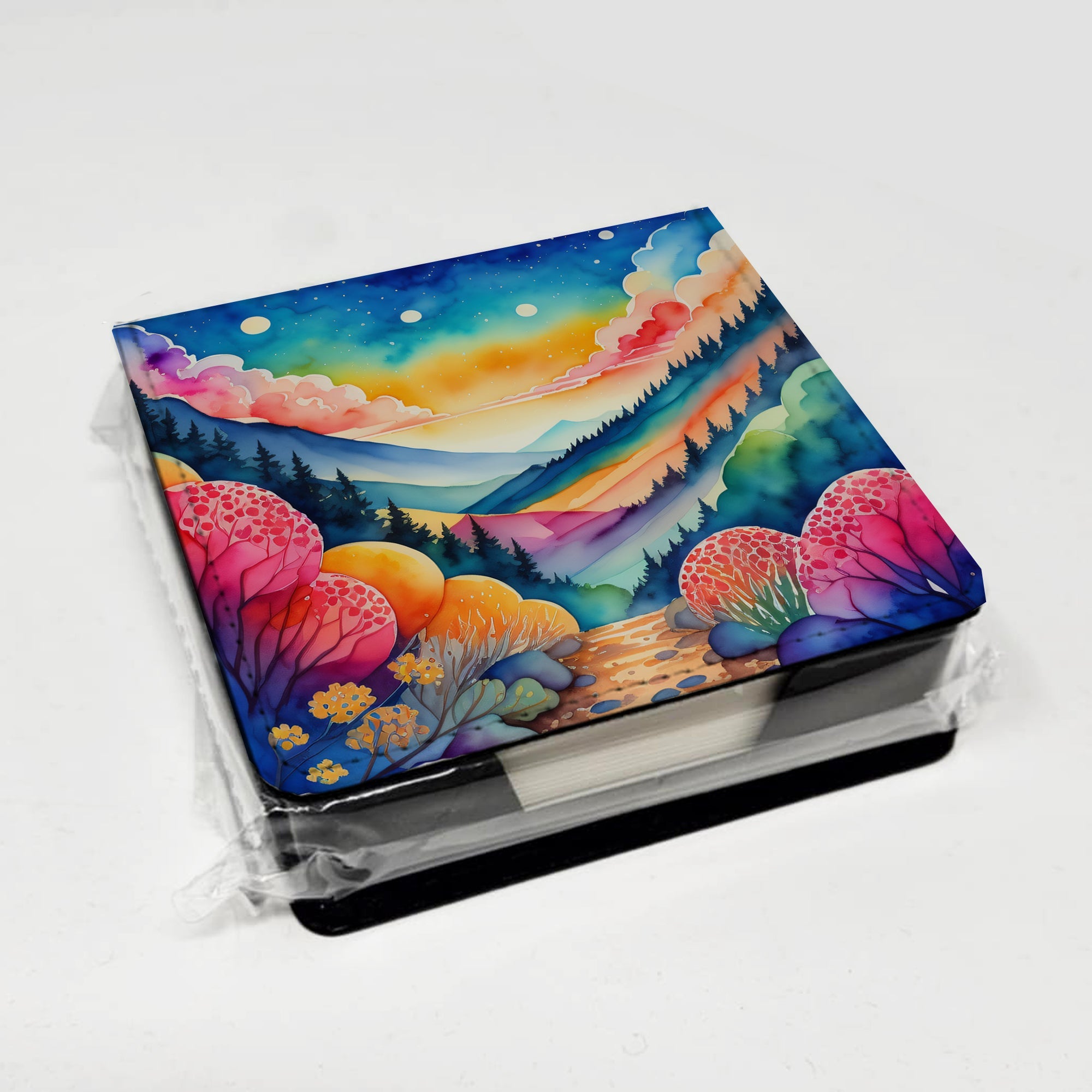 Colorful Brunia PU Leather Note Paper Holder with Artist-Designed Cover, Desk Accessory, Office Gift