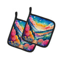 Colorful Brunia Pot Holder Set of 2 Heat Resistant Quilted Hot Pads 7.5 x 7.5 Inch, Insulated Kitchen Trivets for Cooking & Baking