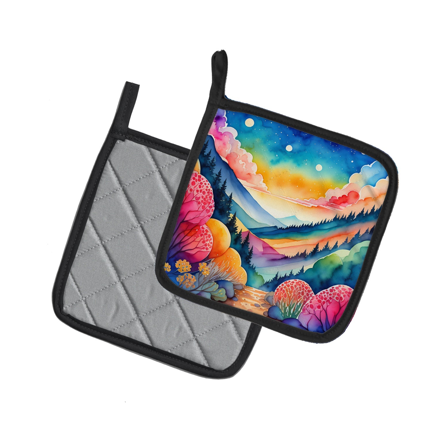 Colorful Brunia Pot Holder Set of 2 Heat Resistant Quilted Hot Pads 7.5 x 7.5 Inch, Insulated Kitchen Trivets for Cooking & Baking