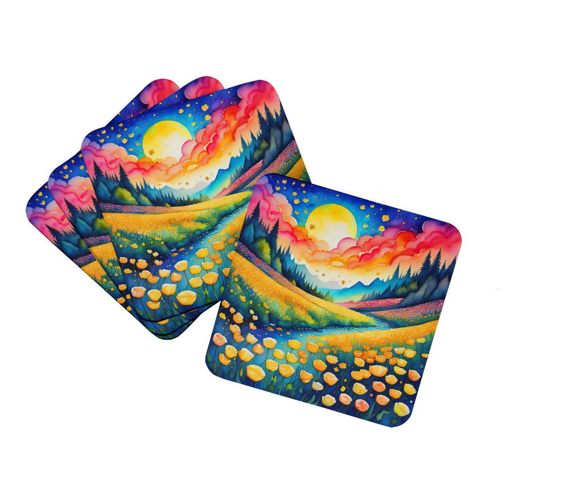 Colorful Buttercups Foam Coasters Set of 4 Cup Coasters for Indoor Outdoor, Tabletop Protection, Anti Slip, Mouse pad Material