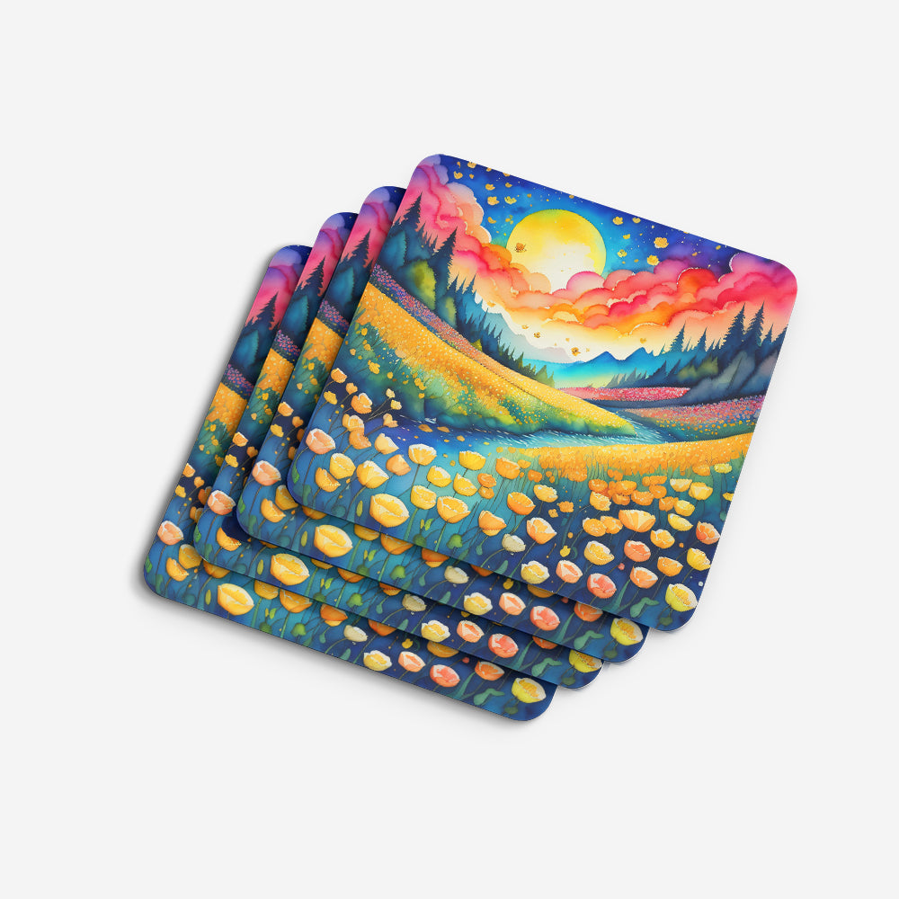 Colorful Buttercups Foam Coasters Set of 4 Cup Coasters for Indoor Outdoor, Tabletop Protection, Anti Slip, Mouse pad Material