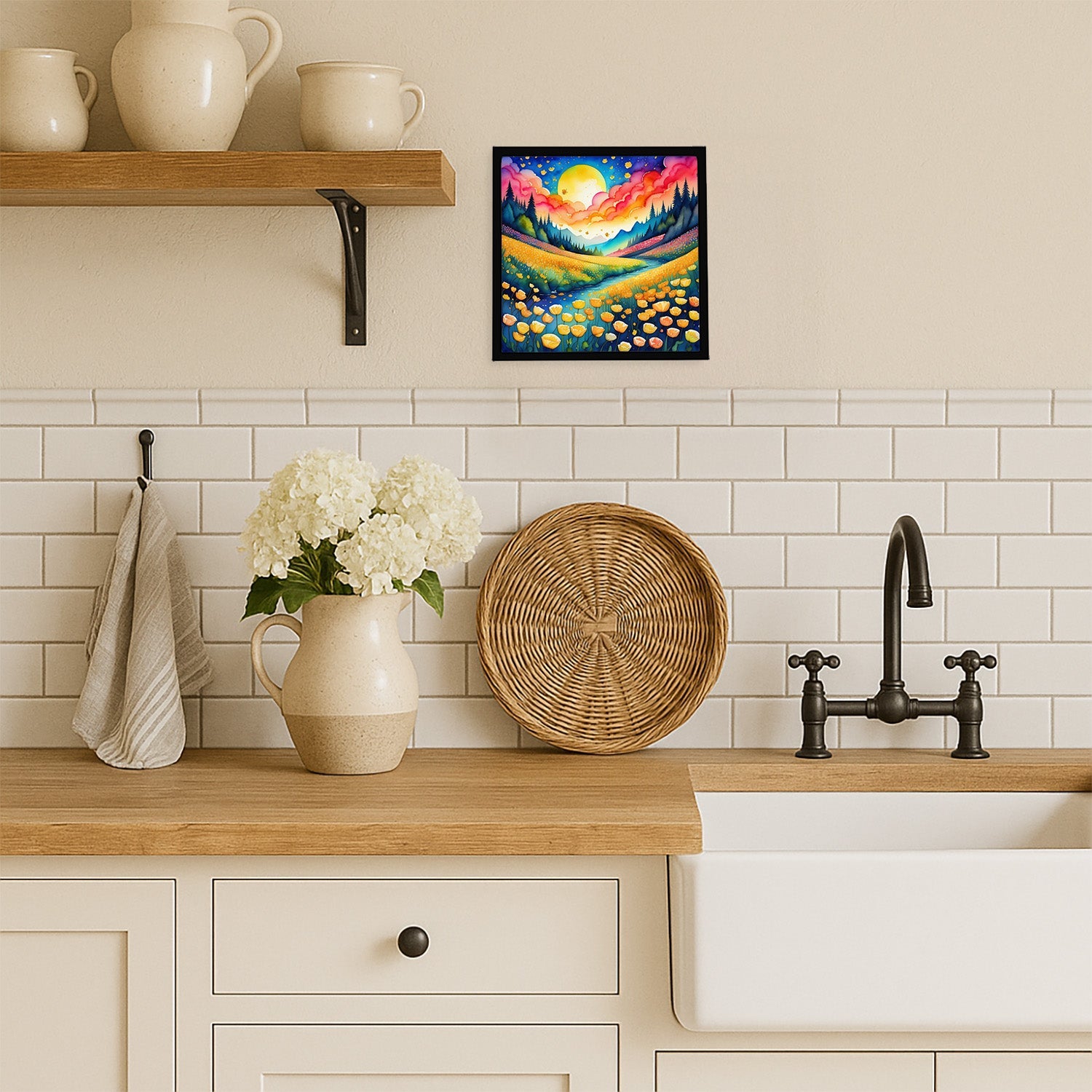 Colorful Buttercups Framed Metal Print Bathroom, Kitchen, Office, Home Decor Wall Art Ready to Hang, Square, 8X8